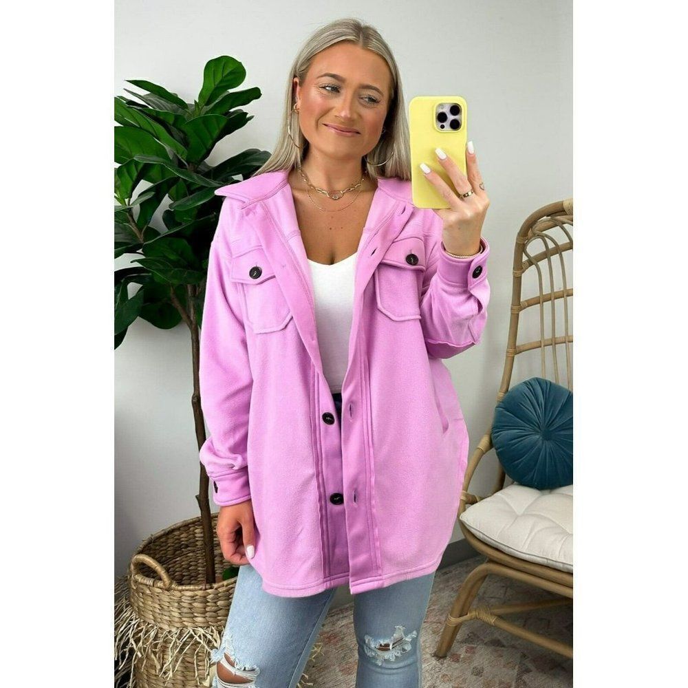 Zenana All About the Fleece Button-Down Shacket in Mauve S-L QJ-4003D4
